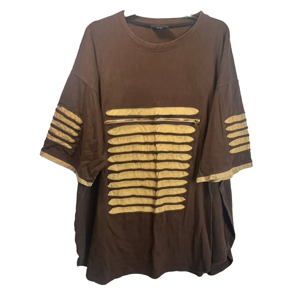 Black Lacquer Short sleeved T-Shirt Distressed with Working Zipper Chest 4XL